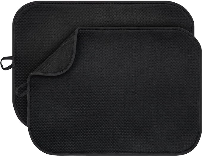 2-Pack Black Dish Drying Mats 20" x 15" – XL Dish Drying Mats for Kitchen Counter, Kitchen Dish Drying Mat, Microfiber Dish Drying Mat, Foldable Drying Mat for Dishes, Pots, Pans (Black) by FullBeDare