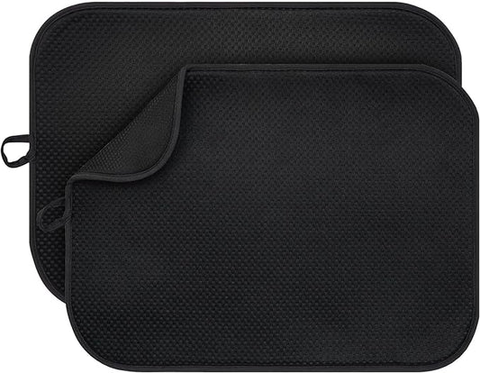 2-Pack Black Dish Drying Mats 20" x 15" – XL Dish Drying Mats for Kitchen Counter, Kitchen Dish Drying Mat, Microfiber Dish Drying Mat, Foldable Drying Mat for Dishes, Pots, Pans (Black) by FullBeDare