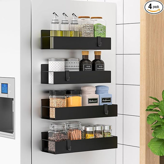 HuggieGems Magnetic Water Bottle Holder for Refrigerator, Cup Holder Organizer for Stanley and Tumbler for Kitchen, 4 Pack, Metal Black by HuggieGems