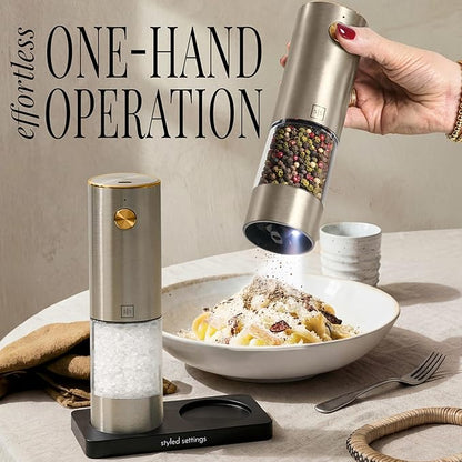Electric Salt and Pepper Grinder Set Rechargeable – Stainless Steel Salt and Pepper Grinder Set with LED Light, USB Charging, Adjustable Coarseness, Kitchen Gadget Gift for Home Cooks