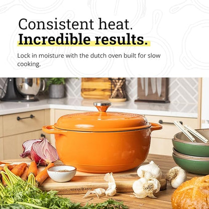 Lodge Essential Enamel Cast Iron Dutch Oven - Perfect for Bread Baking, Braising, Marinating & Slow Cooking - Features Moisture-Sealing Lid & Dual Handles - Kitchen Essentials - 6 Quarts - Pumpkin - Image 3