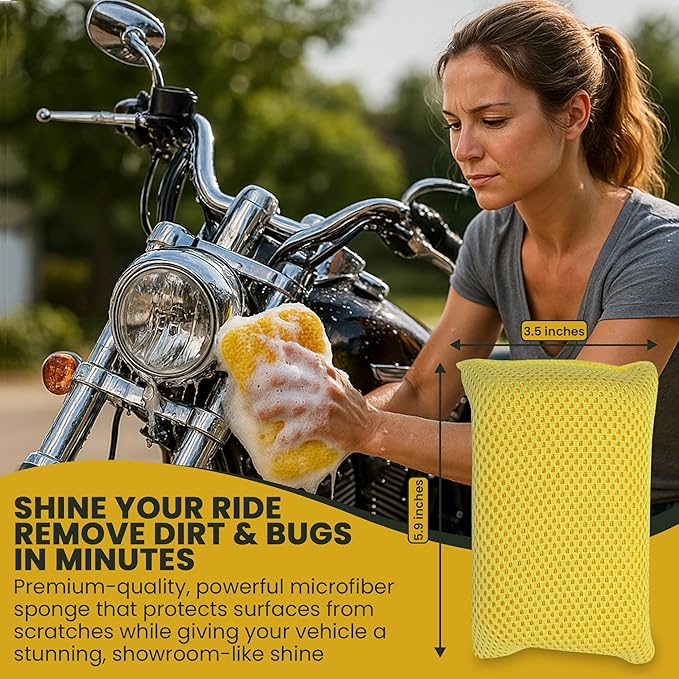 Iconikal 6-Pack Bug Scrubber Sponge 5.9x3.5-Inch Yellow Microfiber Large Car Wash Reusable for Paint Chrome Glass RV Motorcycle Cleaning - Image 7