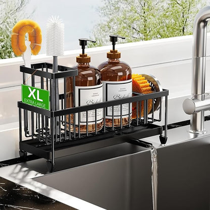 Cisily Sponge Holder for Kitchen Sink, Sink Caddy Organizer with High Brush Holder, Kitchen Countertop Organizers and Storage Essentials, Rustproof 304 Stainless Steel (Black, 10.62″) by CISILYHOMELIFE