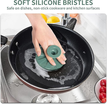 Silicone Sponge, BEAUTAIL Non-Scratch Scrub Sponges for Washing Dishes, Kitchen Fruit Vegetable Cleaning Brush, Long Lasting and Reusable Dishwashing Scrubber, Suction Up for Hang, 1 Pack, Olive Green - Image 3