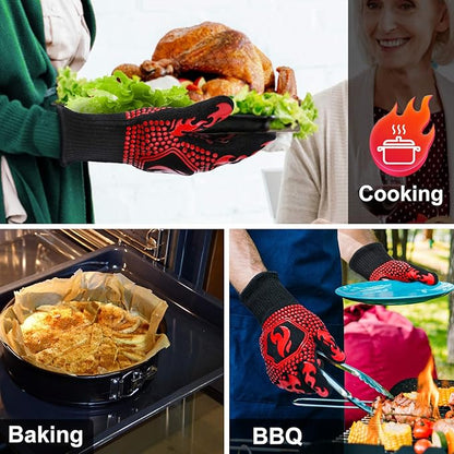 QUWIN BBQ Gloves, Oven Gloves 1472℉ Extreme Heat Resistant, Grilling Gloves Silicone Non-Slip Oven Mitts, Kitchen Gloves for BBQ, Grilling, Cooking, Baking-1 Pair… (One Size(Long Cuff), Red) - Image 5