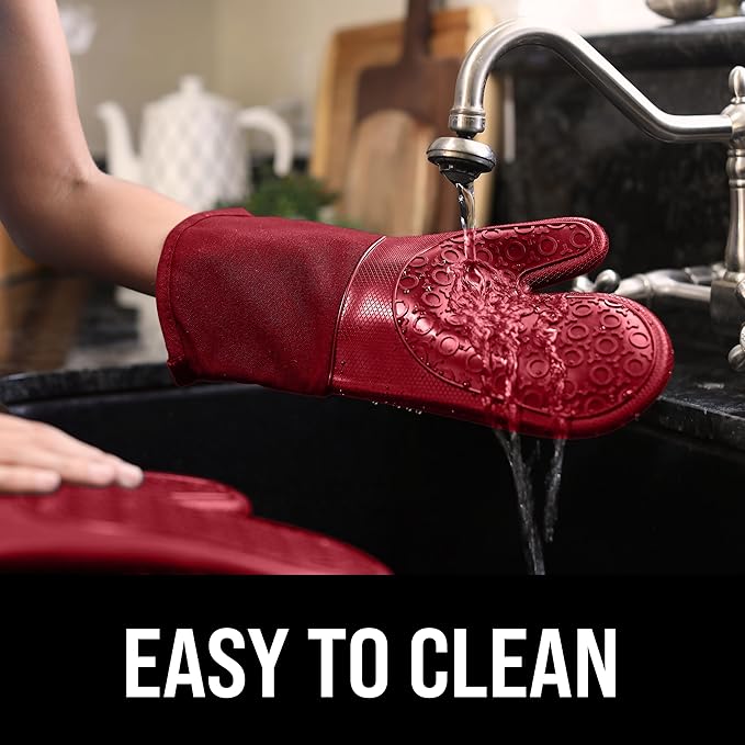 BPA-Free Silicone Oven Mitts Ultra Heat Resistant up to 500°F - Oven Mitts with Thick Cotton Liner - Long Slip Resistant Pot Holders, Flexible Oven Gloves - Empire Red 13.7 - Image 6