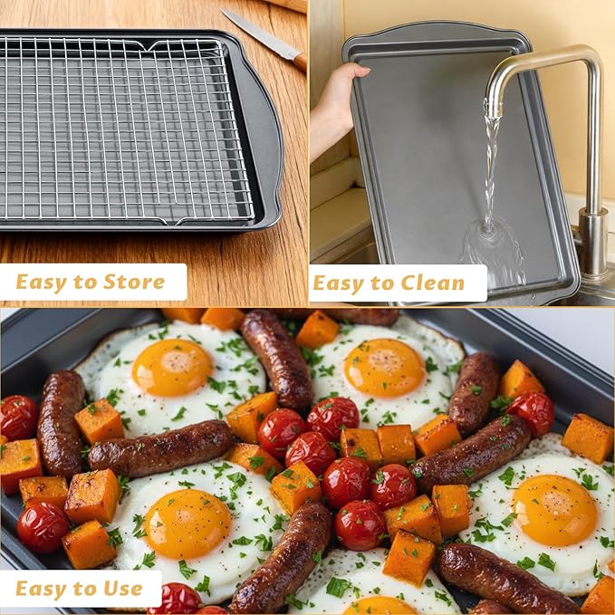 Baking Sheet with Cooling Rack - 17" x 11" x 0.5" Carbon Steel Cookie Sheet for Baking [1 Sheet + 1 Rack], Nonstick Baking Pan, Perfect for Baking, Roasting, and More - Image 7