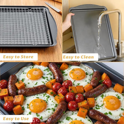 Baking Sheet with Cooling Racks - 17'' x 11" x 0.5" Carbon Steel Cookie Sheets for Baking [2 Sheets + 2 Racks], Nonstick Baking Pans, Perfect for Baking, Roasting, and More - Image 7