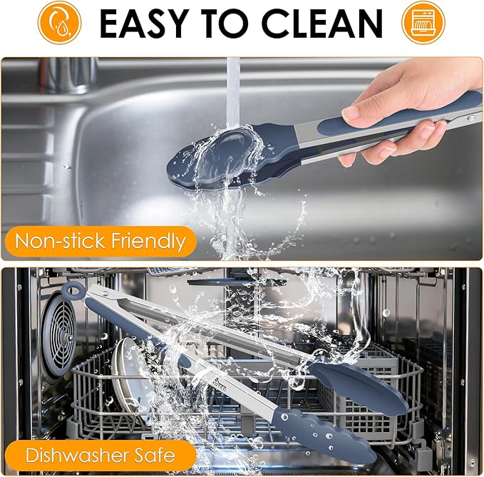 HOTEC Premium Stainless Steel Locking Kitchen Tongs with Silicon Tips, Set of 3-7", 9" and 12" (Dusty Blue) - Image 6