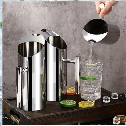 Funnymoom 3 Pack 35oz/1l Stainless Steel Water Pitcher Modern Metal Pitcher with Ice Guard Silver Carafe Drink with Handle or Iced Hot Drink Tea Juice Coffee Beer - Image 4