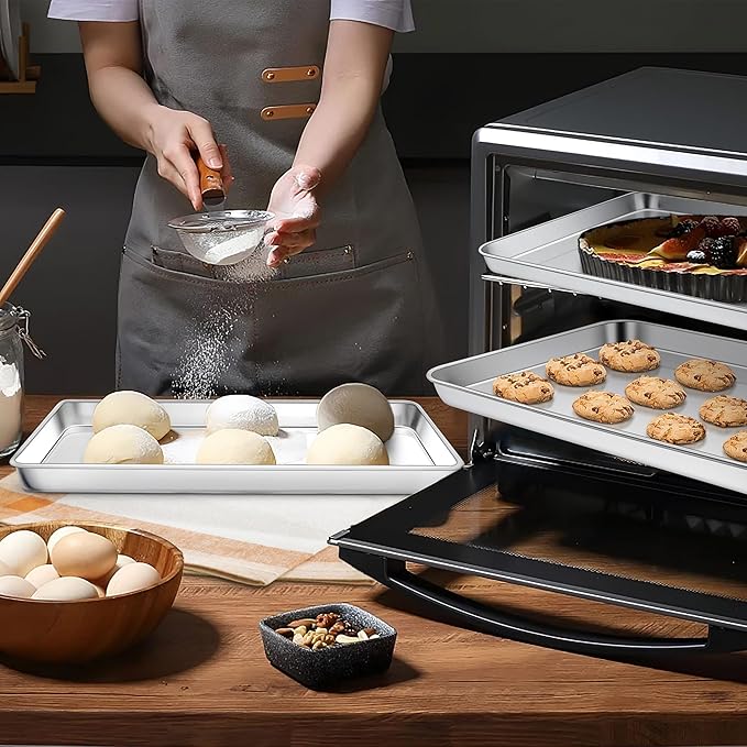 Homikit 2 Pack Baking Sheet, 9 x 13 Inches Stainless Steel Quarter Sheet Pan Set for Baking Cooking Toasting, Metal Cookie Tray Fits Toaster Oven, Non Stick & Rust Free, Dishwasher Safe - Image 5