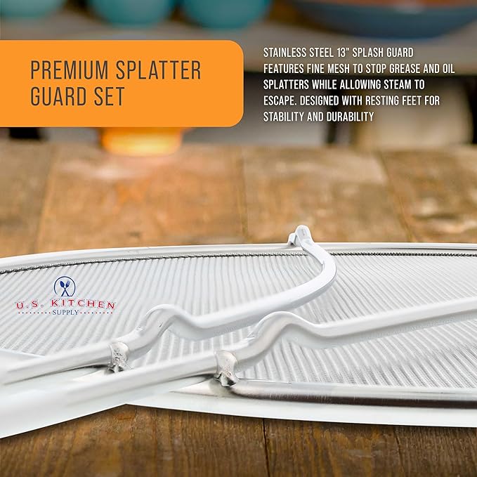 U.S. Kitchen Supply Stainless Steel Splatter Guard 13" Fine Mesh Cover, Grease & Oil, Splatter Screen for Frying Pan, Cooking Pots, with Resting Feet - Image 3