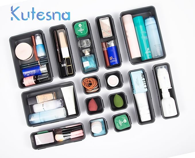 Kutesna 15 PCS Interlocking Desk Drawer Organizer Separator for Office,Bathroom,Kitchen,Makeup（Black） - Image 7