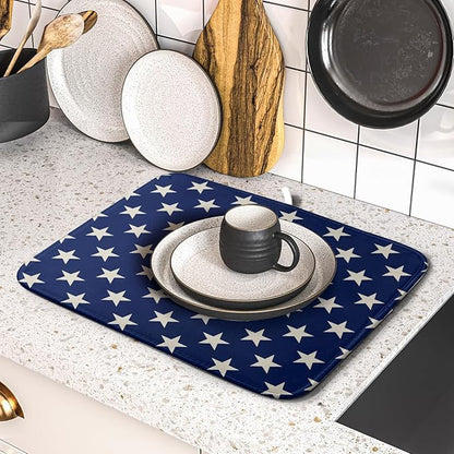 Patriotic July of 4th Blue Star Dish Drying Mat for Kitchen Counter 16x18 Memorial Independence Day Absorbent Reversible Microfiber Drying Mats Kitchen Countertop Protector Dishes Drainer Pad - Image 5