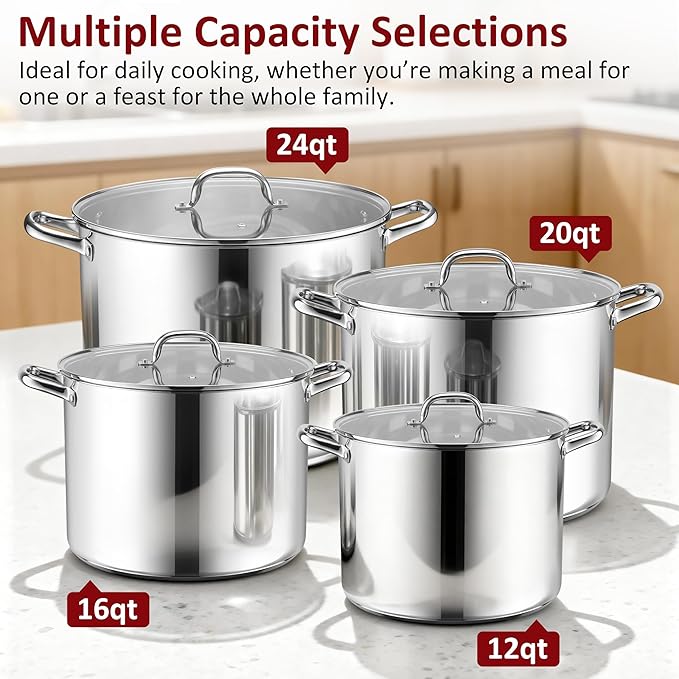 Herogo 20-Quart 18/10 Stainless Steel Stock Pot with Lid, Large Heavy Duty Soup Pot Compatible with Electric, Gas, Induction and Gas Cooktops, Non-Toxic & Corrosion Resistant, Dishwasher Safe