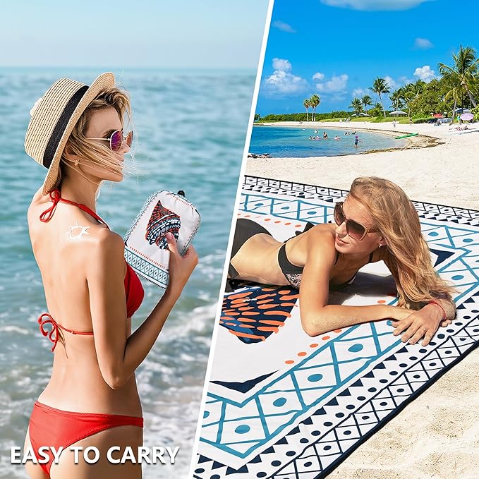 WIWIGO Beach Blanket Waterproof Sandproof Beach Mat 79" X 83"/10'x9'for 2-8 Adults Quick Drying Outdoor Picnic Mat Beach Accessories for Travel, Camping, Hiking - Image 4