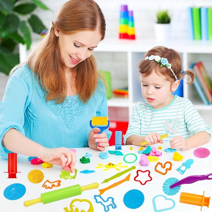 LCY WEDSHI Dough Tool Set, 49 Pcs Dough Tools Sets for Kids Ages 4-8, Dough Accessories Includes Animal Molds, Cutters Roller, Rolling Pins, Safety Scissors, Plastic Knife - Image 7