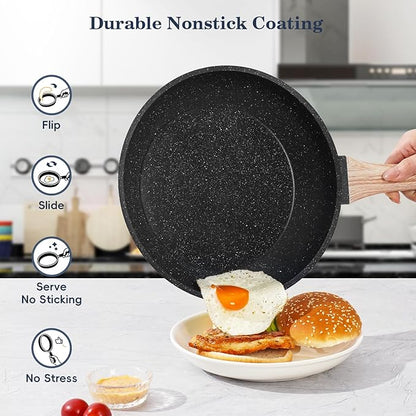 SODAY 12 Pcs Pots and Pans Set Non Stick, Cookware Sets Black Granite Induction Cookware, Non-toxic Healthy Nonstick Kitchen Cooking Set with Frying Pans Set, Saucepans (PFAS/ PFOA/ PFOS Free) - Image 5
