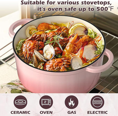 Umite Chef 5QT Enameled Cast Iron Dutch Oven Pot with Lid, Heavy-Duty Cookware for Bread Baking, Braising, Stews, Roasting, Wedding Registry Ideas & Gifts (Pink) - Image 5