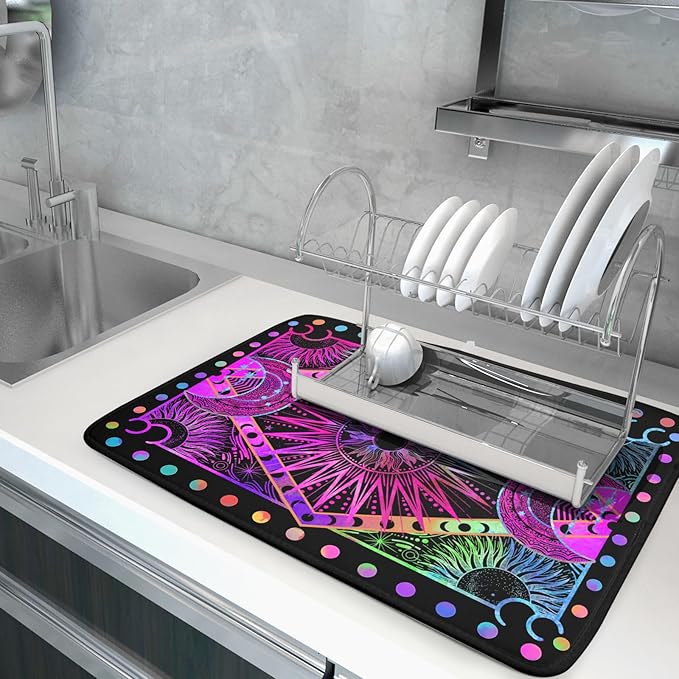 Colorful Microfiber Dish Drying Mat for Kitchen Counter 18 X 24 in Moon Decoration Dishes Pad Coffee Mats - Image 5