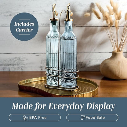 COOK WITH COLOR Glass Olive Oil Bottle Dispenser - 2 Pack- 17oz Oil and Vinegar Cruet - Olive Oil Carafe Decanter for Kitchen, Elegant Fluted, Blue - Image 6