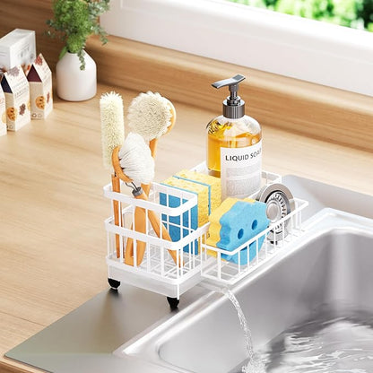 Consumest Sponge Holder for Kitchen Sink - Auto Draining Sink Caddy Organizer with Detachable Rack, High Brush Holder, Kitchen Countertop Storage Accessories, White - Image 8