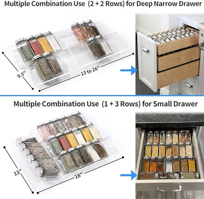 MIUKAA Clear Acrylic Spice Drawer Organizer, 4 Tier- 2 Set Expandable From 13" to 26" Drawer Seasoning Organizer, Kitchen Spice Rack Tray for Drawer/Countertop (Jars not included) - Image 5