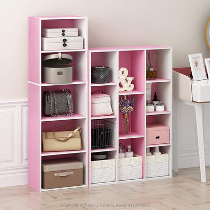 Furinno LUDER Book Shelf, 5-Tier Bookshelf, Bookcase with Open Shelves, 9.4 x 15.8 x 52, Easy Assembly, for Living Room, Bedroom, Home Office, White/Pink - Image 10