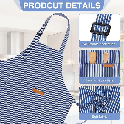 2 Pack Stripes Kids Apron, Kids Cooking Aprons with 2 Pockets, Cute Aprons for Cooking for Boys and Girls