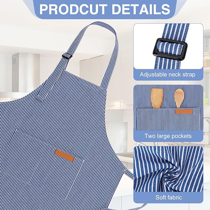 2 Pack Stripes Kids Apron, Kids Cooking Aprons with 2 Pockets, Cute Aprons for Cooking for Boys and Girls