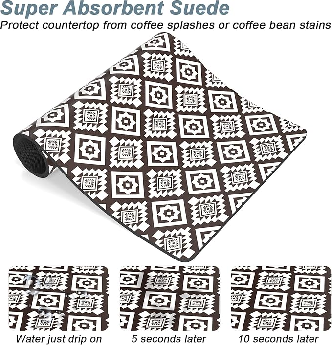 Rnivvi Coffee Mat, 12" x 19" Cute Coffee Bar Mats for Espresso Machine Station Accessories and Organizer, Hide Stain Rubber Backed Absorbent Dish Drying Pad for Kitchen Counter, Modern Abstract Art - Image 3