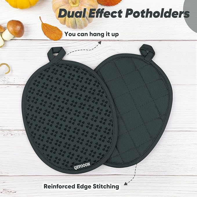Oven Mitts and Pot Holders 4 Sets, Heat Resistant 500 ℉ Oven Mitt and Pot Holder,Oven Glove&Potholders with Non-Slip Silicone Surface,Kitchen Essentials for Cooking/Baking/BBQ-Deep Green - Image 4