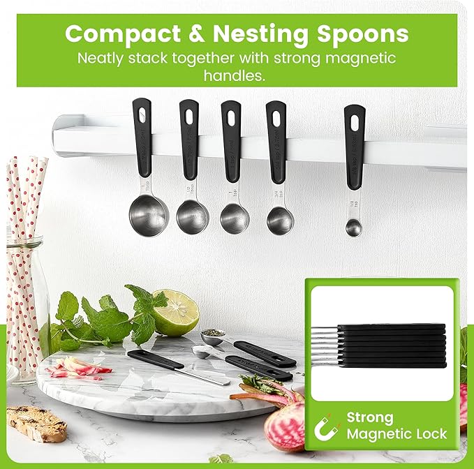 Spring Chef Stainless Steel Magnetic Measuring Spoons Set of 8 with Leveler, Round Metal Teaspoon & Tablespoon Measuring Spoons - Kitchen Gadgets For Baking and Cooking - Image 5