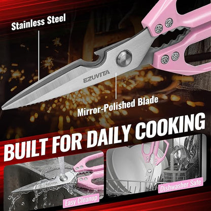 2PC 5-in-1 Multifunctional Heavy-Duty Korean Kitchen Scissors Set, All Purpose Kitchen Shears with Stainless Steel Blades, Bone Cutting scissors for Meat, Fish, Turkey, Vegetables