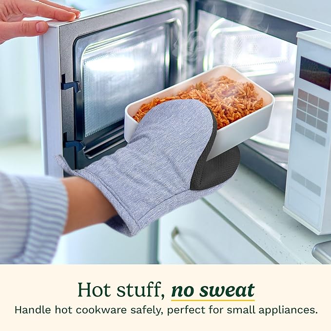 Cuisinart Mini Oven Mitts – 5.5” x 7” Heat-Resistant Kitchen Mitts for Oven with Non-Slip Neoprene Palm, Cotton Filling, and Fabric Loop – Durable Oven Mitt Set for Cooking & Baking (Chambray) - Image 2
