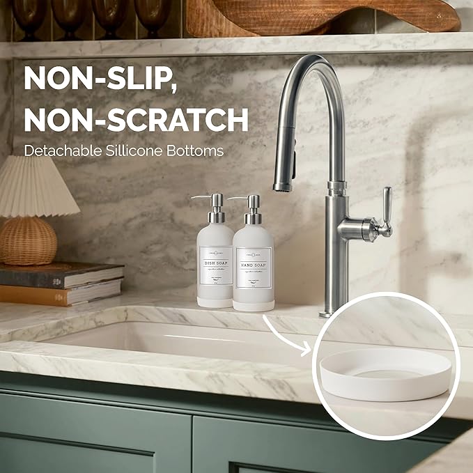 Vine Creations White Glass Soap Dispenser, 2 Pack Kitchen Soap Dispenser Set with Stainless Steel Pump, 16 oz Dish Soap and Hand Soap Dispensers for Bathroom with Waterproof Labels - Image 3