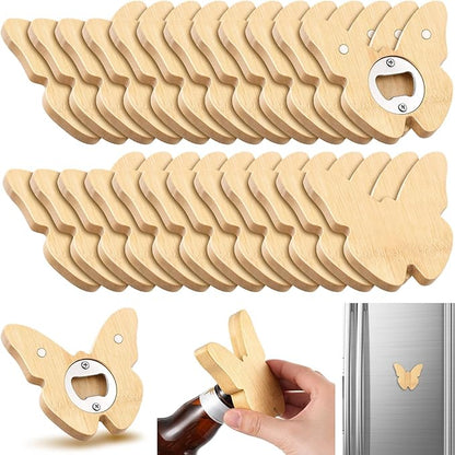 Vesici 24 Pcs Magnetic Bottle Opener 2.5in DIY Bamboo Butterfly Shape Beer Openers Wooden Fridge Magnet Refrigerator Sticker Gift for Beer Lover Wedding Guest Kitchens Bars Parties by Vesici