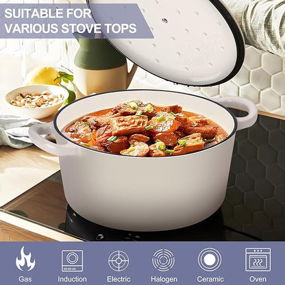 TeamFar Dutch Oven, 6QT Enameled Cast Iron Dutch Oven Cooking Pot with Lid & Dual Handles, for Bread Baking Braising Stewing, Heavy Duty & Non Stick, Oven & All Stovetops Safe - Khaki - Image 5
