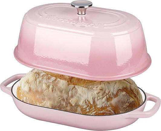 VORRINGARD Enameled Cast Iron Dutch Oven Pot with Dome Lid, Oval Bread Oven for Homemade Sourdough Bread Baking, Oven Safe up to 500°F, 6 Quart, Pink