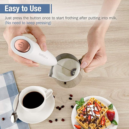 SIMPLETASTE Milk Frother Handheld Electric Foam Maker, Drink Mixer with Stainless Steel Whisk for Cappuccino, Bulletproof Coffee, Latte, White, with Stand, Battery Operated - Image 2
