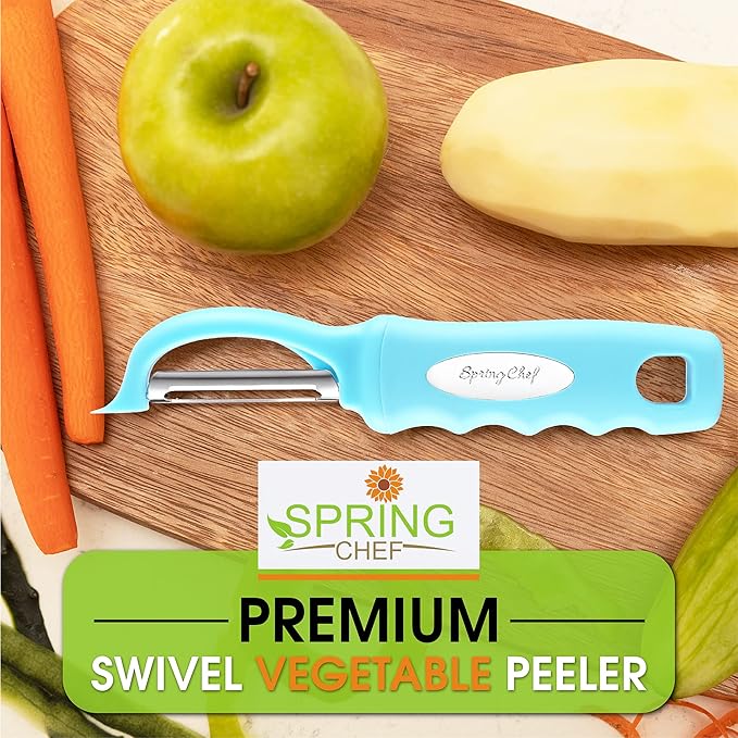 Spring Chef Premium Stainless Steel Vegetable Peeler for Kitchen, Dishwasher Safe Potato Peelers with Non-Slip Handle, Peel Apple, Fruit, Veggie, Carrot, Mango - Set of 2 - Aqua Sky - Image 7