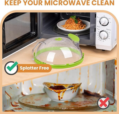12 Inch Microwave Splatter Cover, Upgraded Microwave Cover for Food with Water Steamer, Integrated Handle, Splatter Guard, Cookware lid, House Warming Gifts New Home, Green - Image 2