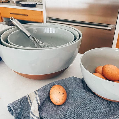 Mora Ceramic Large Mixing Bowls - Set of 2 Nesting Bowls for Cooking, Serving, Popcorn, Salad etc - Microwavable Kitchen Stoneware, Oven, Microwave and Dishwasher Safe - Extra Big 5.5 & 3.6 Qt - Grey - Image 5
