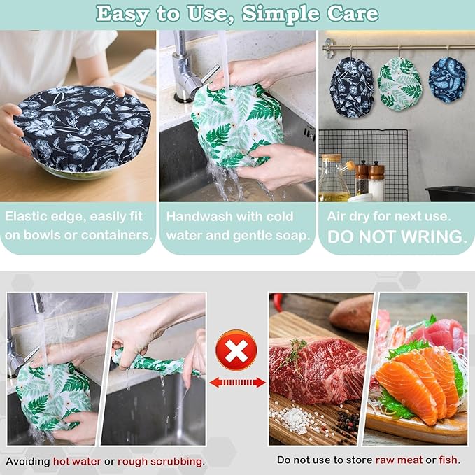 5-Size Reusable Beeswax Bowl Covers for Bread Proofing, Cotton Cloth Flexible Beeswax Wraps for Food Storage(Iris Floral) - Image 6