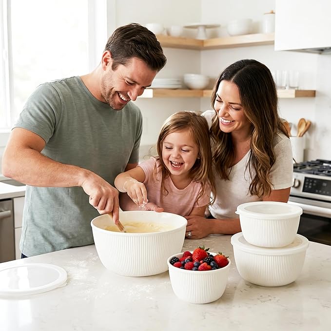 BoxedHome Mixing Bowls with Lids Set, 4 Packs BPA-Free Plastic Prep Bowls for Kitchen, Dishwasher & Microwave Safe, Large Capacity, Beige - Image 10
