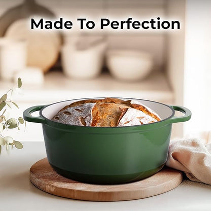 Zulay Kitchen 7.7 Quart Enameled Cast Iron Dutch Oven Pot with Lid – Premium Durability & Oven Safe up to 500°F – Heavy Duty Cookware Perfect for Bread Baking, Stews, Braising & Roasting – Green - Image 7