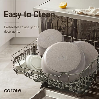 CAROTE 19pcs Pots and Pans Set Non Stick, Nonstick Cookware Set Detachable Handle, Induction Kitchen Cooking Sets with Removable Handle, RV Kitchen, Oven Safe, Taupe - Image 4