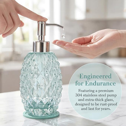 MALACHI Soap Dispenser Set, Crystal-Textured Diamond Glass with Rustproof Stainless Steel Pump, Dual-Labelled Hand & Dish Soap Dispenser for Kitchen & Bathroom