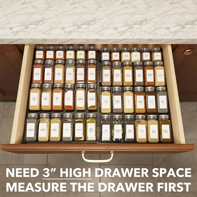 SpaceAid Bamboo Black Spice Drawer Organizer, (Need 3" Deep Drawer) Expandable 4 Tier Spices Rack for Cabinet, Kitchen Seasoning Storage Insert (Jars Not Included, From 12" to 23" Wide) - Image 4