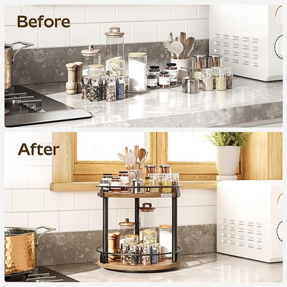 YATINEY Lazy Susan Organizer, Rotating Spice Rack, 2 Tier Spice Turntable Organizer, Industrial Turntable Spice Holder, for Kitchen Countertop and Cabinet, Compact and Versatile, Rustic Brown SR22BR - Image 4